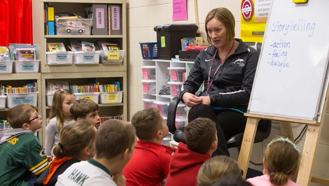 Third-grade teacher Brynn Jakubowski conducts a lesson in storytelling at Friess Lake School in Richfield. Friess Lake School District in Hubertus and the Richfield Joint 1 District in Richfield are going through conversations about consolidating and becoming one district.