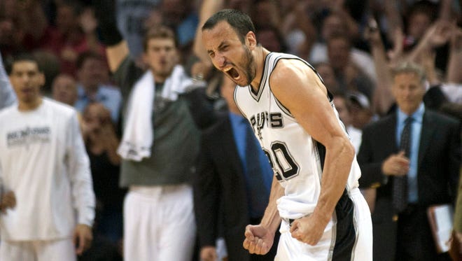 2012: Ginobili reacts against the Oklahoma City Thunder in Game 2 of the Western Conference finals.