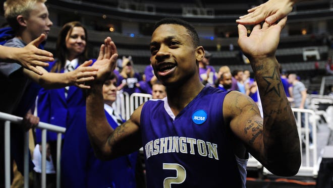 March 20, 2010: Isaiah Thomas (2) celebrates walking off the court after the game against the New Mexico Lobos in the second round of the 2010 NCAA men's basketball tournament at HP Pavilion.