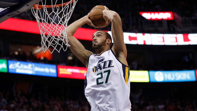 Rudy Gobert is first in the league in blocks, fifth in rebounds and second in field-goal percentage.