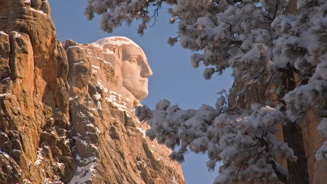 The odds are even you'll find snow-dusted presidents on Christmas morning at Mount Rushmore National Memorial, S.D. On average, there's 1.9 inches of snow on the ground on Dec. 25.
