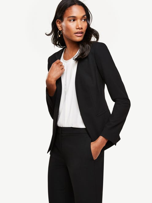 Several stars wore suits and tuxedos on the red carpets this year. Ann Taylor All-Season Stretch Layered Collarless Jacket, size 00-16 in Regular and Petite; $169.