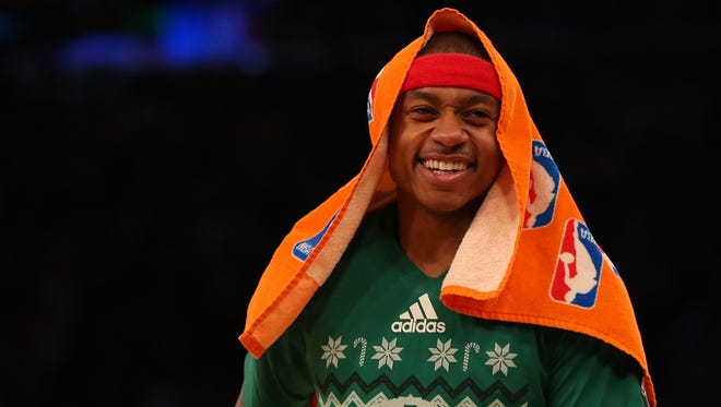 Dec. 25, 2016: Isaiah Thomas of the Boston Celtics looks on during a time-out against the New York Knicks at Madison Square Garden.