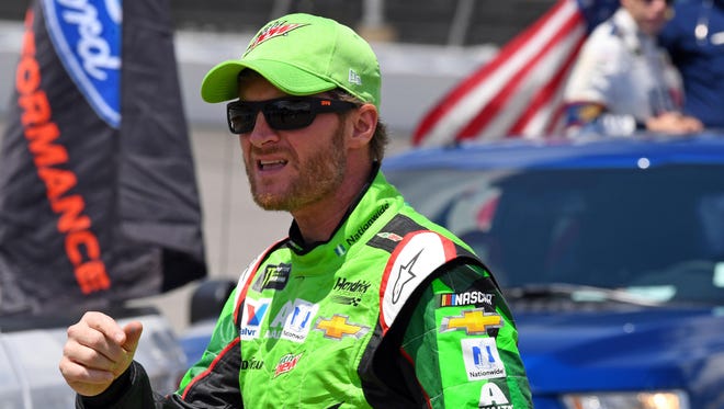 Dale Earnhardt Jr. before the 2017 FireKeepers Casino 400 at Michigan International Speedway. Earnhardt finished the race in ninth.