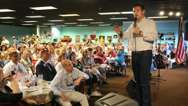 Ted Cruz addresses a group of supporters in Olive Branch, Miss., on Aug. 11, 2015.