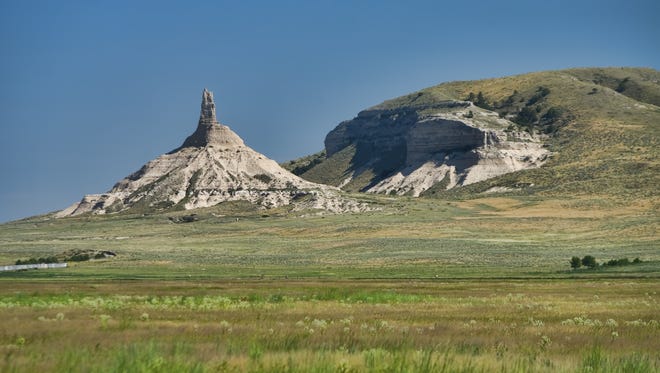 Nebraska - Chimney Rock in Nebraska has been a famous landmark since the days the pioneers used it to measure their travels along the Oregon Trail. Wonder if they giggled at it too?