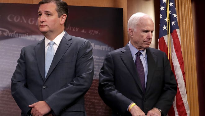 Cruz and Sen. John McCain, R-Ariz., participate in a news conference about military assistance to Israel at the Capitol on Sept. 20, 2016.