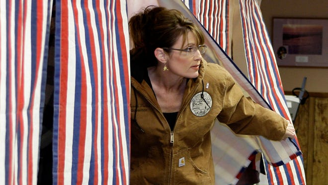 Palin votes on Nov. 4, 2008, at Wasilla City Hall in Wasilla, Alaska.