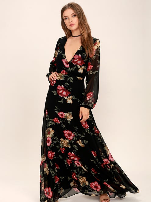 A floral dress with long sleeves from Lulus, size XS-XL; $47.
