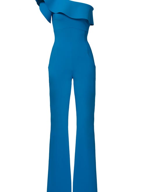 Another option: Bright jumpsuits. La Petite Robe Blue Raviva Jumpsuit, size 2-14 Regular and Long; $110 rental.