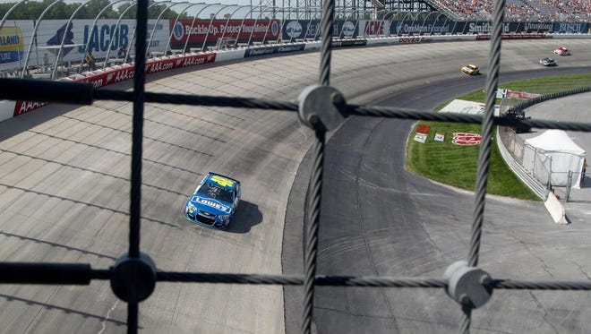 Eventual winner Jimmie Johnson races during the AAA 400 Drive For Autism at Dover International Speedway on June 4.