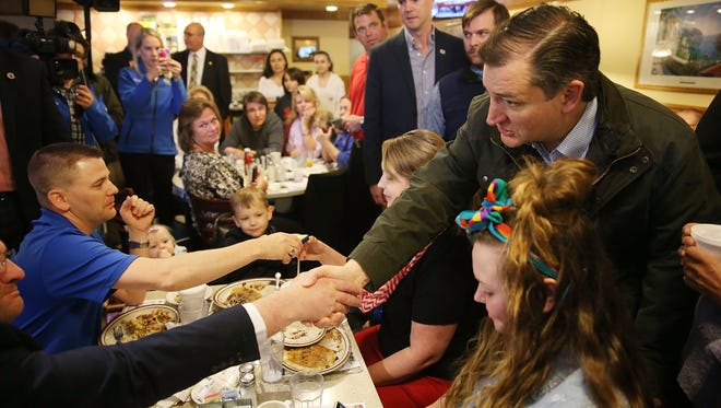 Cruz makes a campaign stop at the Bravo Cafe on May 2, 2016, in Osceola, Ind.