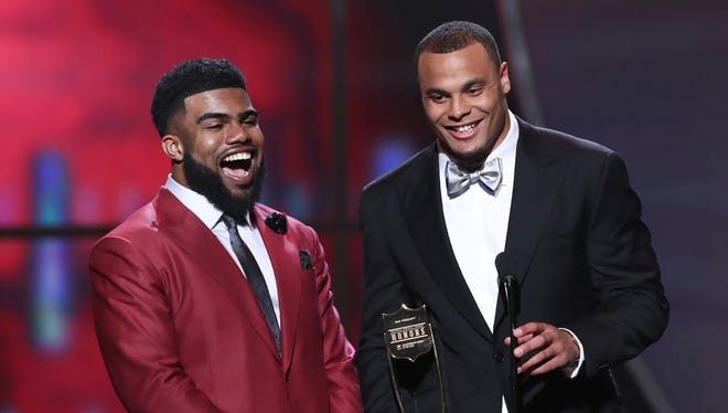 Elliott finished second behind Cowboys QB Dak Prescott for NFL offensive rookie of the year, but his teammate joked that the two should split the award.