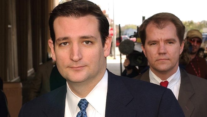 Ted Cruz, then the Texas solicitor general, and Don. R. Willett, then the deputy state attorney general for legal counsel, leave the federal courthouse after a pre-trial hearing on Dec. 9, 2003, in Austin.