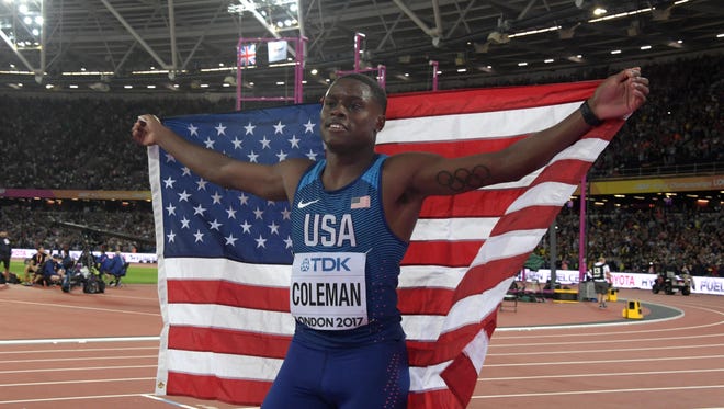 Christian Coleman of the USA, silver medalist in the 100.