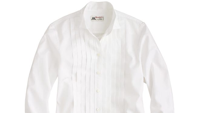 Classic tuxedo shirts aren't just for the boys. Thomas Mason for J.Crew tuxedo shirt, size 000-16; $138.