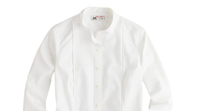 Thomas Mason for J.Crew mandarin-collar tuxedo shirt, size 000-16; $138.