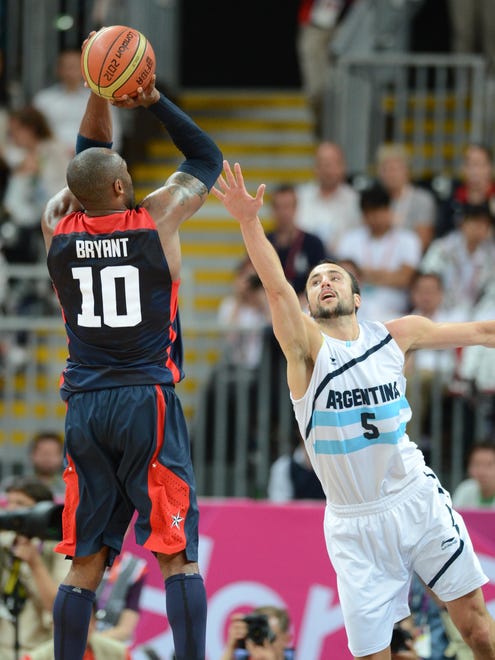 2010: Kobe Bryant shoots over Ginobili during the London Olympic Games.