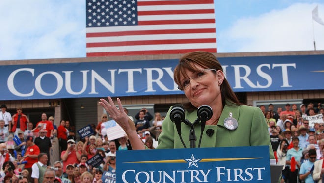 Palin speaks at a campaign rally on Oct. 4, 2008, in Carson, Calif.