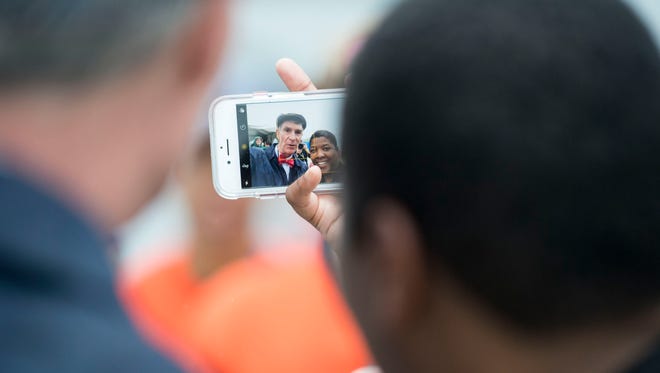 Bill Nye takes a selfie with a fan backstage at the March for Science Washington, D.C.
