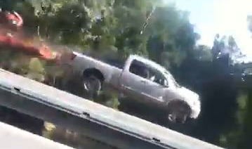 A pickup truck veered into a median on Westbound I-96 in Michigan and launched over a guardrail.