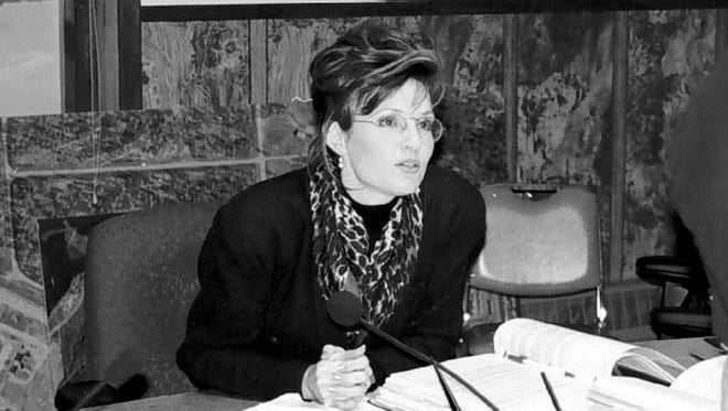 This October 1996 photo shows Palin in her office when she was serving as mayor of Wasilla, Alaska.