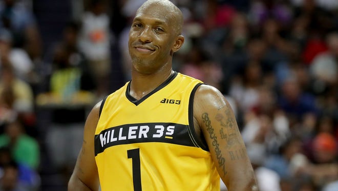 Chauncey Billups #1 of Killer 3s reacts during week two of the BIG3 three on three basketball league at Spectrum Center on July 2, 2017 in Charlotte, North Carolina.