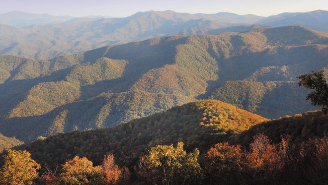 The view from Wayah Bald Lookout in Franklin, North Carolina.