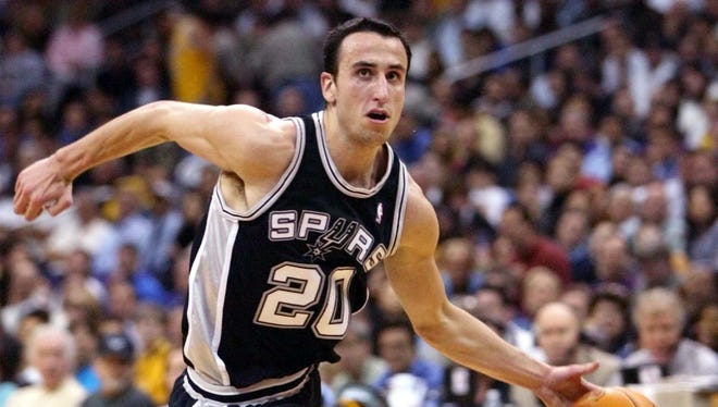 2003: Ginobili drives to the basket during San Antonio's 110-82 win over the Lakers in Game 6 of the Western Conference semifinals.