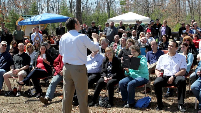 Cruz speaks to supporters at the Londonderry Fish and Game club in Litchfield, N.H., on April 19, 2015.
