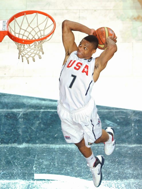 2010: Russell Westbrook goes up to dunk the ball during the World Basketball Championship.
