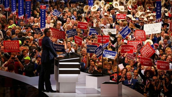 Cruz delivers his speech without endorsing Donald Trump during the Republican National Convention at Quicken Loans Arena in Cleveland on July 20, 2016.