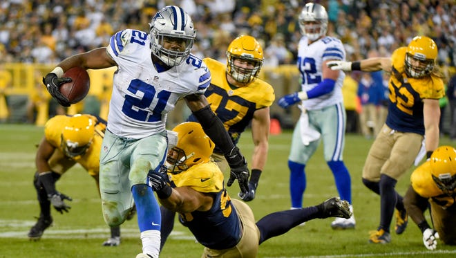 Elliott finished his rookie year as the NFL's rushing king with 1,631 yards on 322 carries.