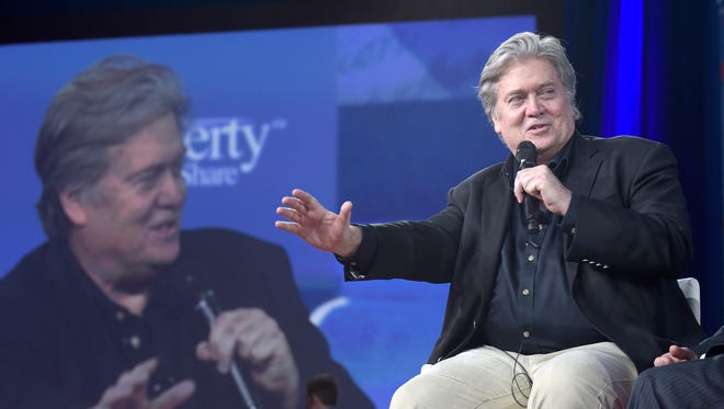 White House strategist Stephen Bannon speaks during the Conservative Political Action Conference Feb. 23, 2017.