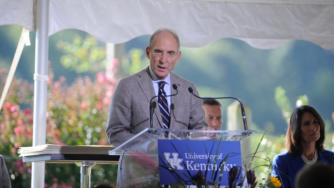 University of Kentucky President Dr. Eli Capilouto welcomes people to the memorial service for the 10th anniversary of Comair flight 5191 crash in Lexington on Saturday.
