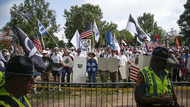 Multiple white nationalist groups hold the grounds Emancipation Park, formerly known as Lee Park, during a 'Unite the Right' rally.