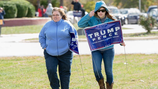Trump supporters leave the  Eisenhower Complex in Gettysburg, Pa. on Saturday, Oct. 22, 2016. About 300 people were invited to hear Donald Trump speak.