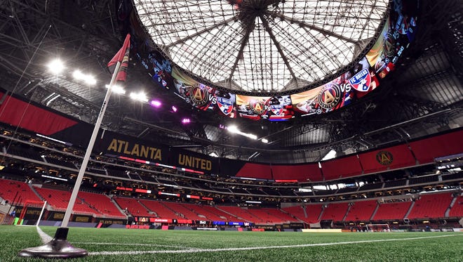 General view of the new soccer setup for the Atlanta United hosting their first home game against the FC Dallas at the Mercedes-Benz Stadium.