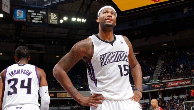 2012: DeMarcus Cousins of the Sacramento Kings unhappy about a call during a game against the Milwaukee Bucks.