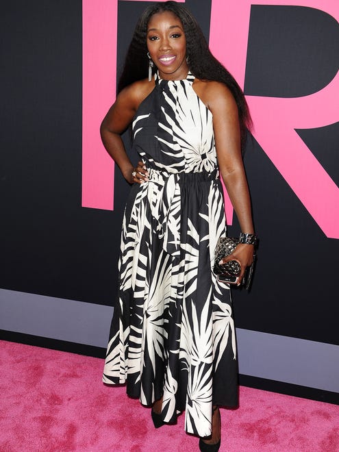 Estelle Fanta Swaray wore a black-and-white printed gown to the premiere.
