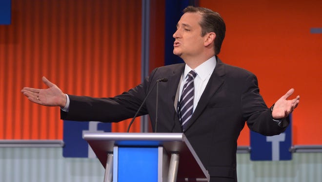 Cruz speaks during the prime-time Republican presidential debate on Aug. 6, 2015, at the Quicken Loans Arena in Cleveland.