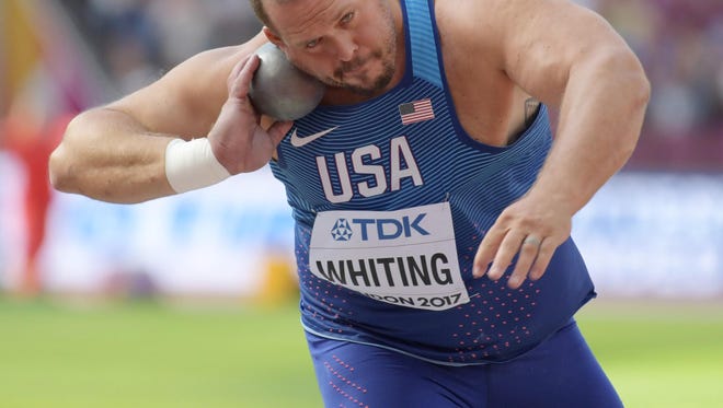 Ryan Whiting of the USA throws 68-4 1/2 to qualify in the shot put.