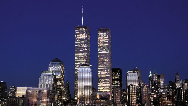The Manhattan skyline and the twin towers of the World Trade Center are shown from Jersey City in this March 2000 photo.