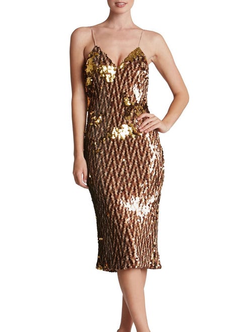 Cocktail dresses with a shiny material are a great way to mix things up. Dress the Population Nina Sequin Slipdress from Nordstrom, size XS-XL; $258.