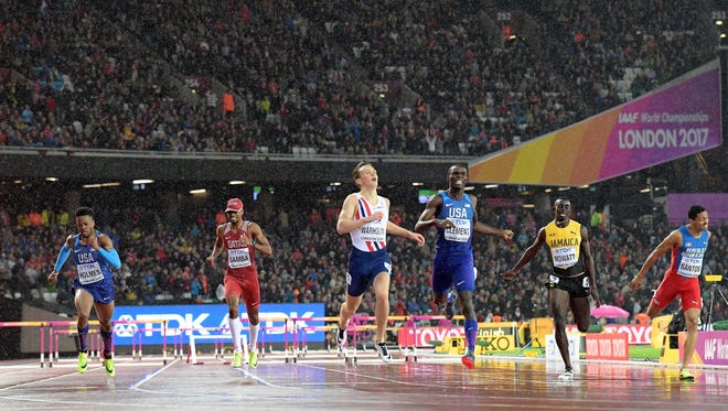 Norway's Karsten Warholm wins the 400-meter hurdles in 48.35 seconds during the IAAF World Championships in Athletics at London Stadium at Queen Elizabeth Park.