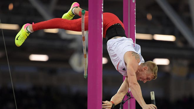 Poland's Piotr Lisek places second in the pole vault at 19-feet, 3 3/4 inches during the IAAF World Championships in Athletics at London Stadium at Queen Elizabeth Park.