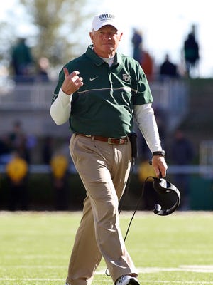 Baylor Bears head coach Jim Grobe on the sidelines during a game against the Kansas State Wildcats at McLane Stadium. Kansas State won 42-21.
