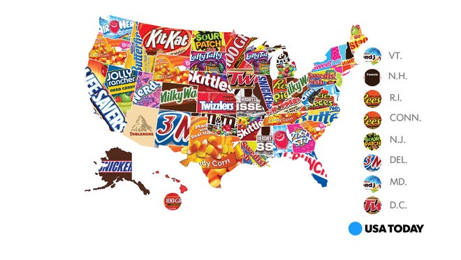 Influenster surveyed its users to determine the top candies in each state.