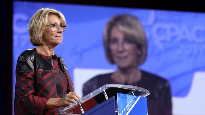 Secretary of Education Betsy DeVos addresses the Conservative Political Action Conference at the Gaylord National Resort and Convention Center on Feb. 23, 2017, in National Harbor, Md.
