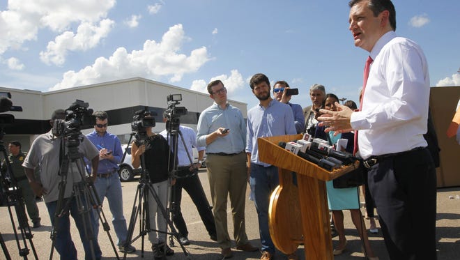 Cruz talks about border security during a news conference near the U.S. Border Patrol Rio Grande Valley Sector headquarters on June 9, 2015, in Edinburg, Texas.